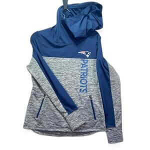 New England Patriots Hoodie Women Medium Blue Gray NFL Thumb Holes Pullover Team